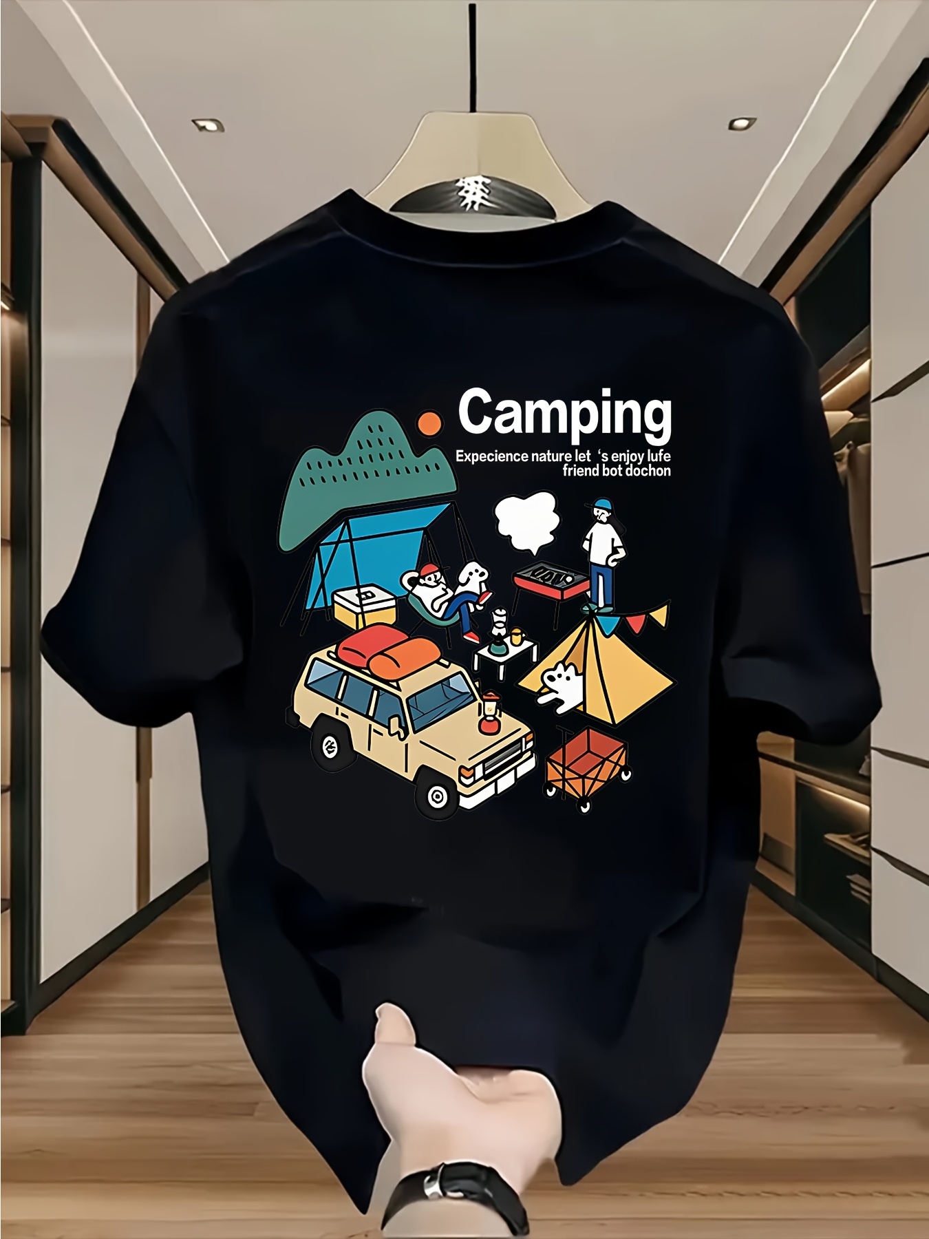 Outdoor Adventure Tent - تي شيرت بطبعة رسومية لطيفة لغامضة